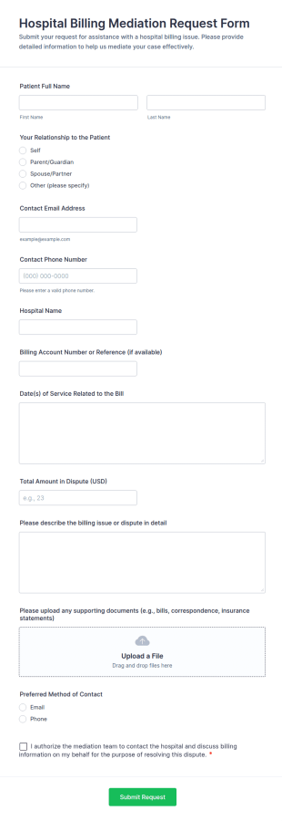 Hospital Billing Mediation Request Form Template