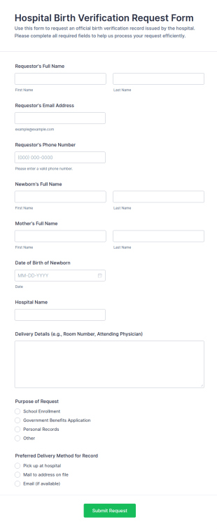 Hospital Birth Verification Request Form Template