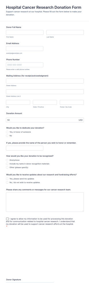 Hospital Cancer Research Donation Form Template