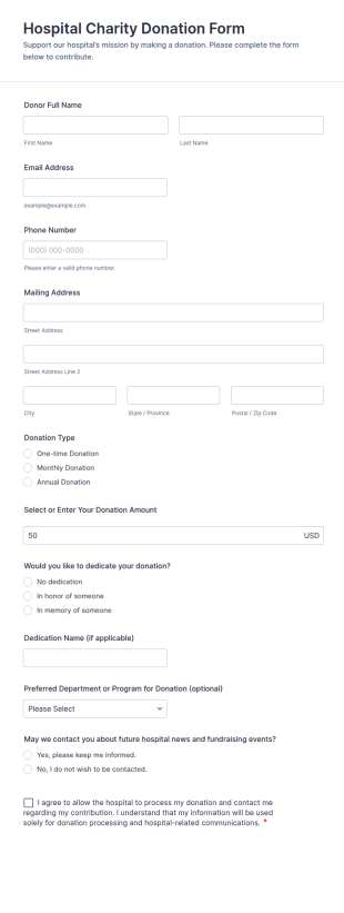 Hospital Charity Donation Form Template