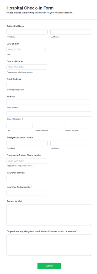 Hospital Check In Form Template