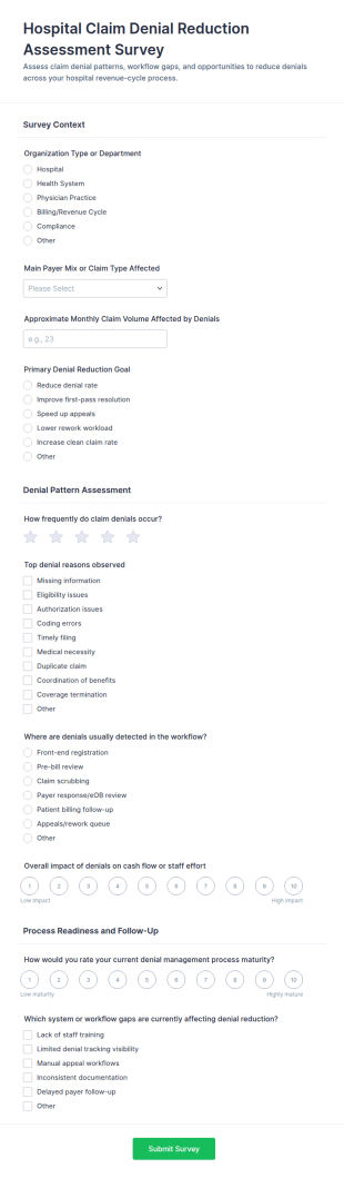 Hospital Claim Denial Reduction Assessment Survey Form Template