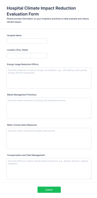 Hospital Climate Impact Reduction Evaluation Form Template