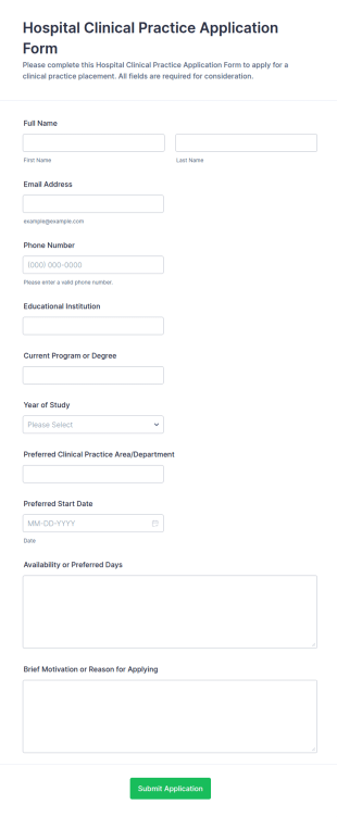 Hospital Clinical Practice Application Form Template