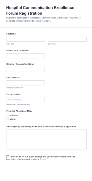 Hospital Communication Excellence Forum Registration Form Template