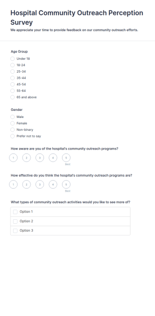 Hospital Community Outreach Perception Survey Form Template