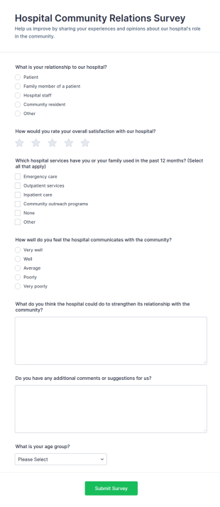 Hospital Community Relations Survey Form Template