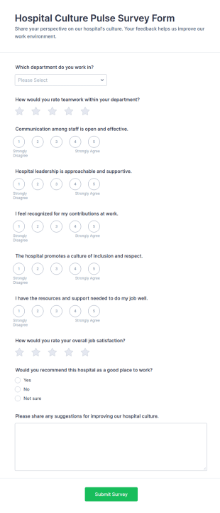 Hospital Culture Pulse Survey Form Template
