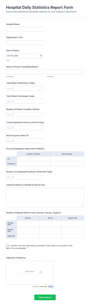 Hospital Daily Statistics Report Form Template