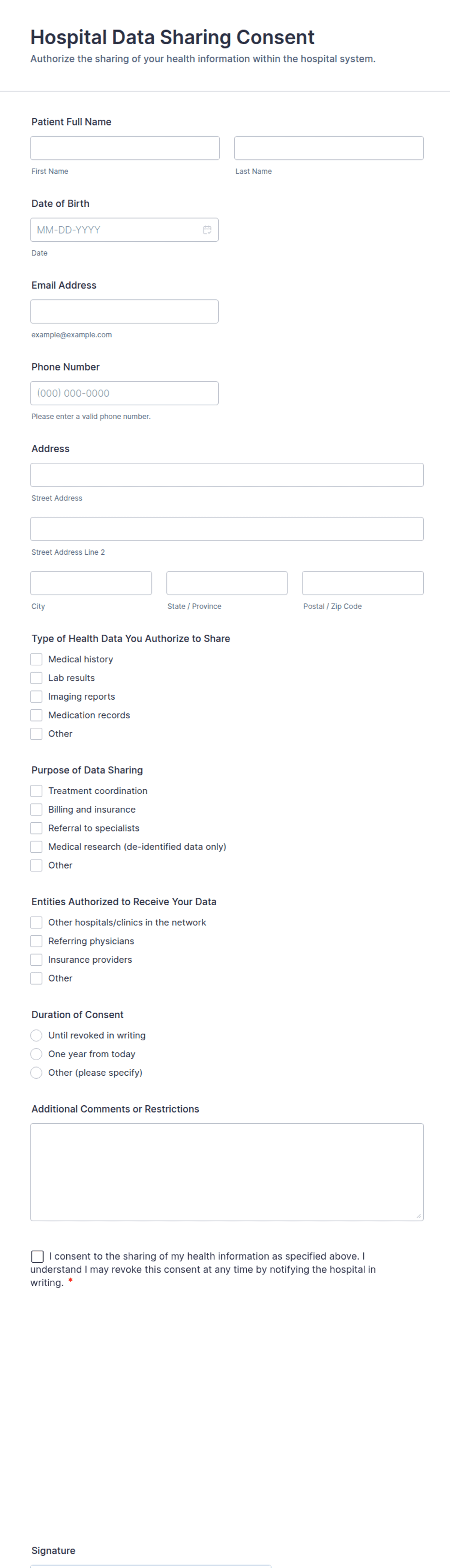 Hospital Data Sharing Consent Form Template | Jotform