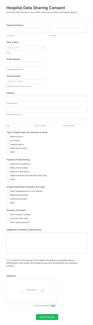 Hospital Data Sharing Consent Form Template