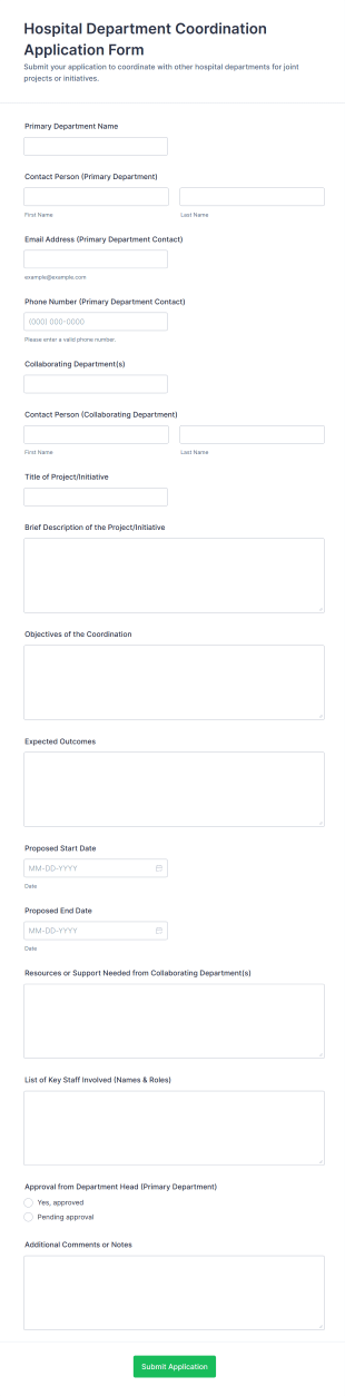 Hospital Department Coordination Application Form Template