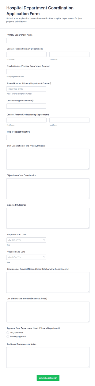 Hospital Department Coordination Application Form Template