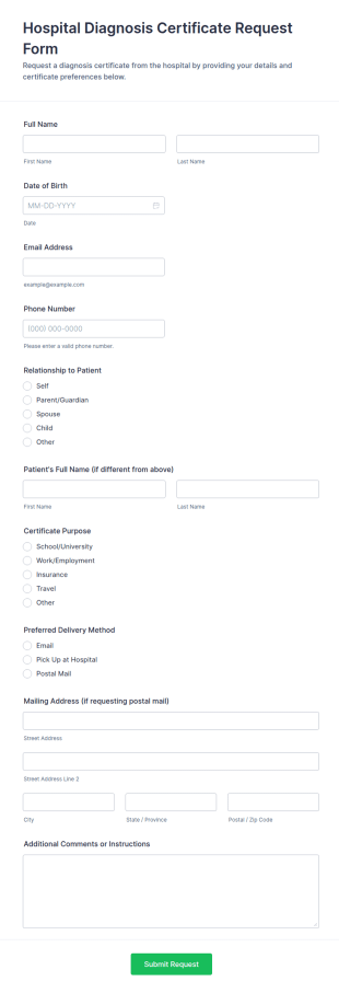 Hospital Diagnosis Certificate Request Form Template