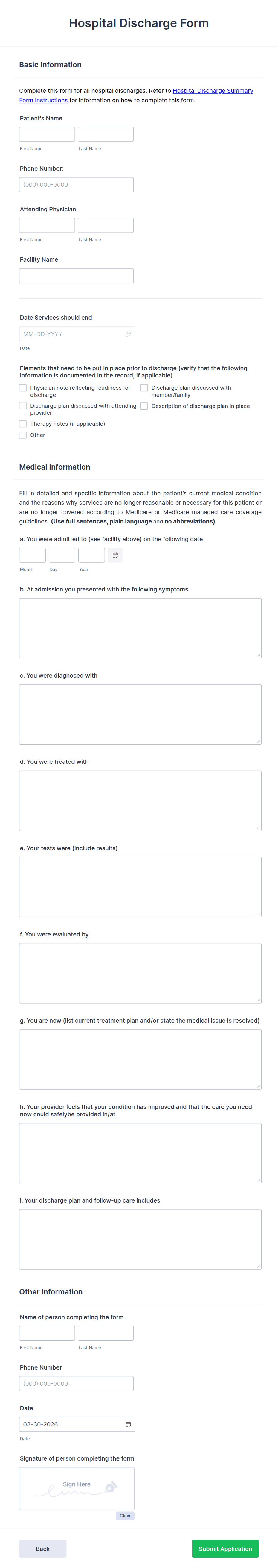 Hospital Discharge Form Template | Jotform