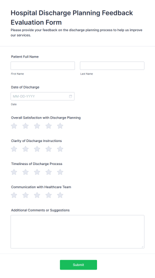 Hospital Discharge Planning Feedback Evaluation Form Template