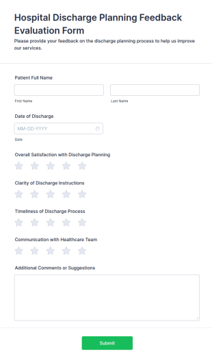 Hospital Discharge Planning Feedback Evaluation Form Template