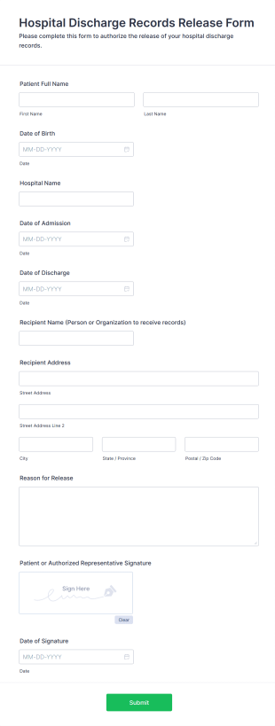 Hospital Discharge Records Release Form Template