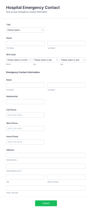 Hospital Emergency Contact Form Template