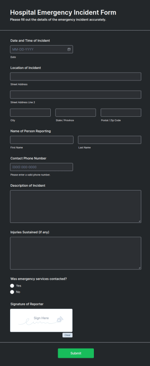 Hospital Emergency Incident Form Template