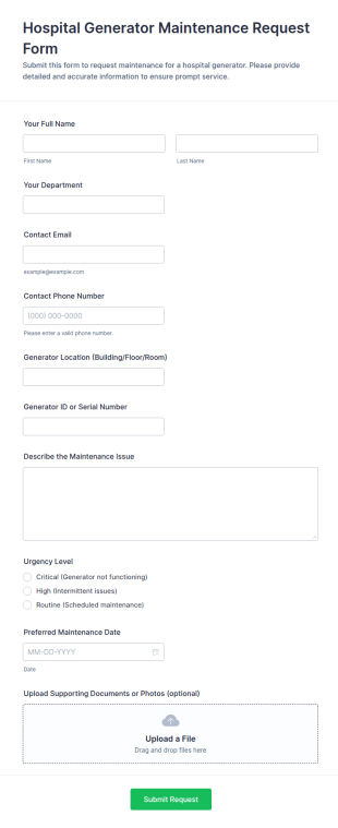 Hospital Generator Maintenance Request Form Template