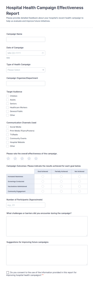 Hospital Health Campaign Effectiveness Report Form Template