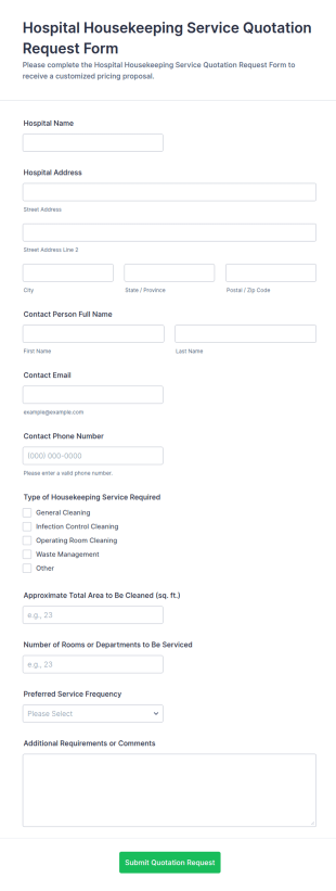 Hospital Housekeeping Service Quotation Request Form Template