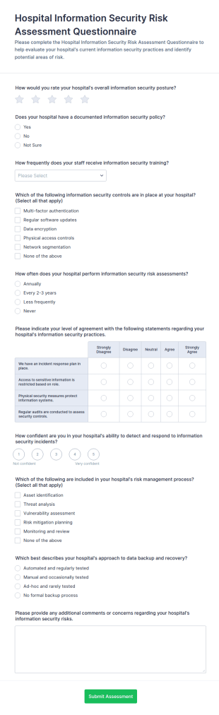 Hospital Information Security Risk Assessment Form Template