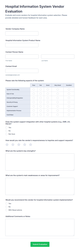 Hospital Information System Vendor Evaluation Form Template