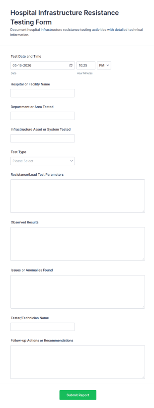 Hospital Infrastructure Resistance Testing Form Template