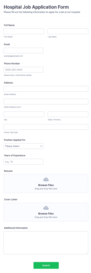 Hospital Job Application Form Template