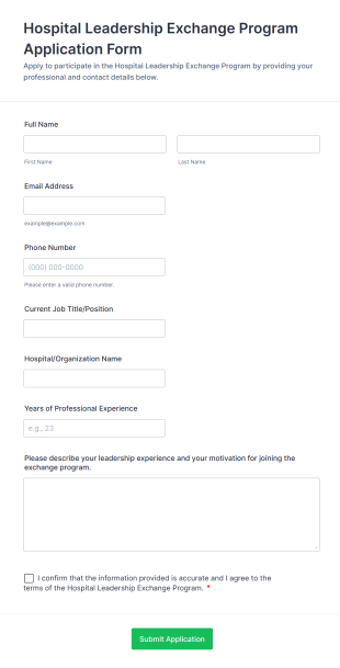 Hospital Leadership Exchange Program Application Form Form Template