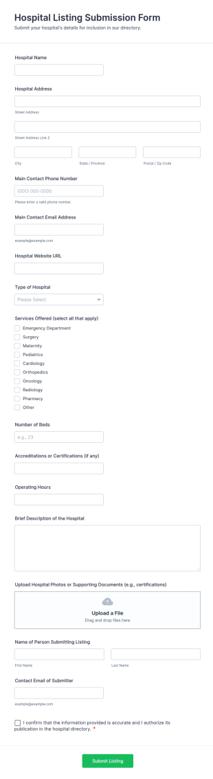 Hospital Listing Submission Form Template