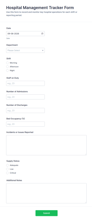 Hospital Management Tracker Form Template