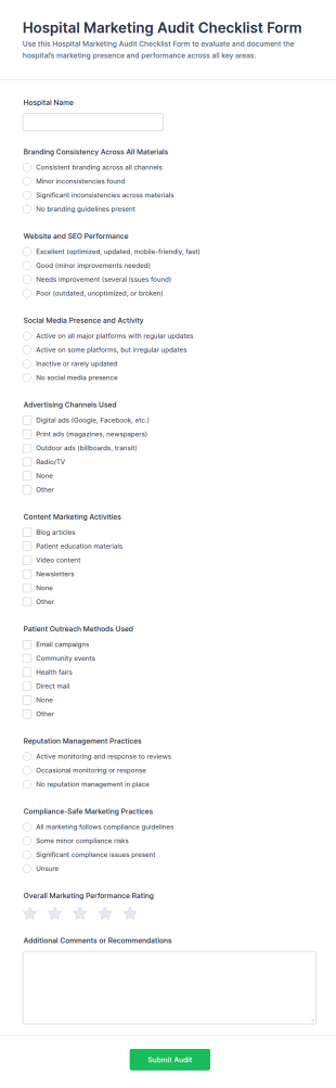 Hospital Marketing Audit Checklist Form Template