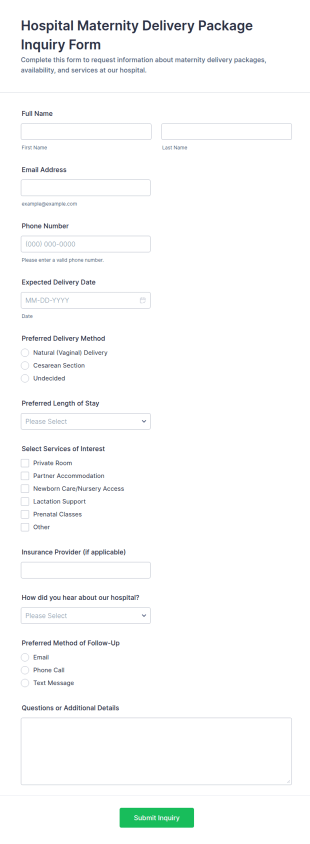 Hospital Maternity Delivery Package Inquiry Form Template