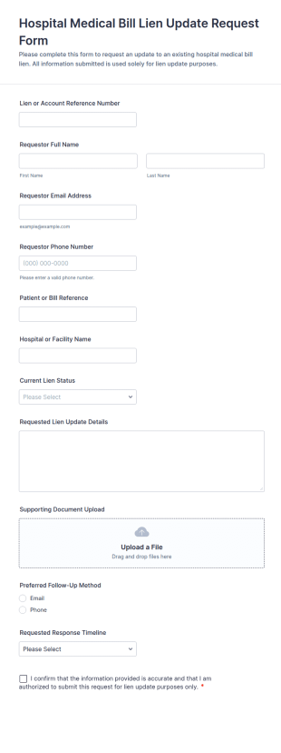 Hospital Medical Bill Lien Update Request Form Template
