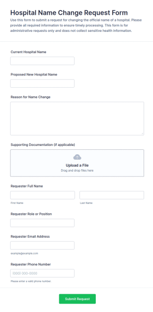 Hospital Name Change Request Form Template