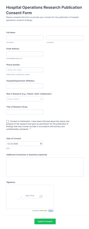 Hospital Operations Research Publication Consent Form Template