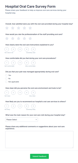 Hospital Oral Care Survey Form Template