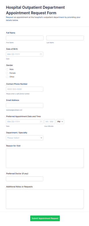 Hospital Outpatient Department Appointment Request Form Template