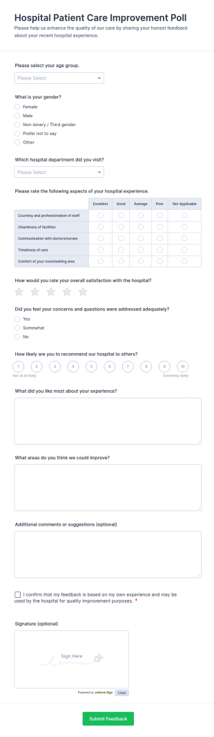Hospital Patient Care Improvement Poll Form Template
