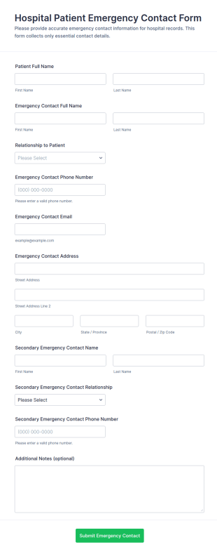 Hospital Patient Emergency Contact Form Template