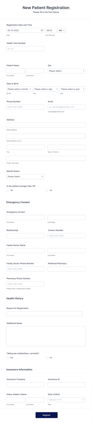 Hospital Patient Registration Form Template