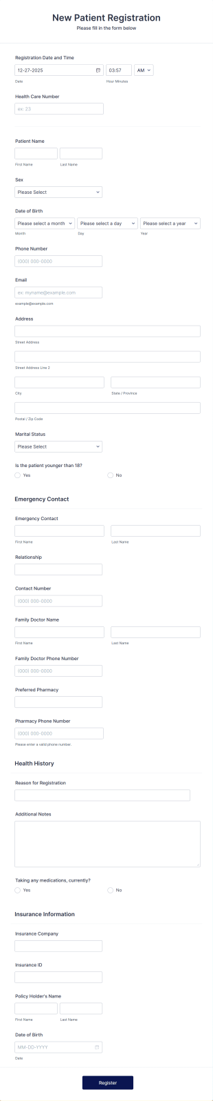 Hospital Patient Registration Form Template
