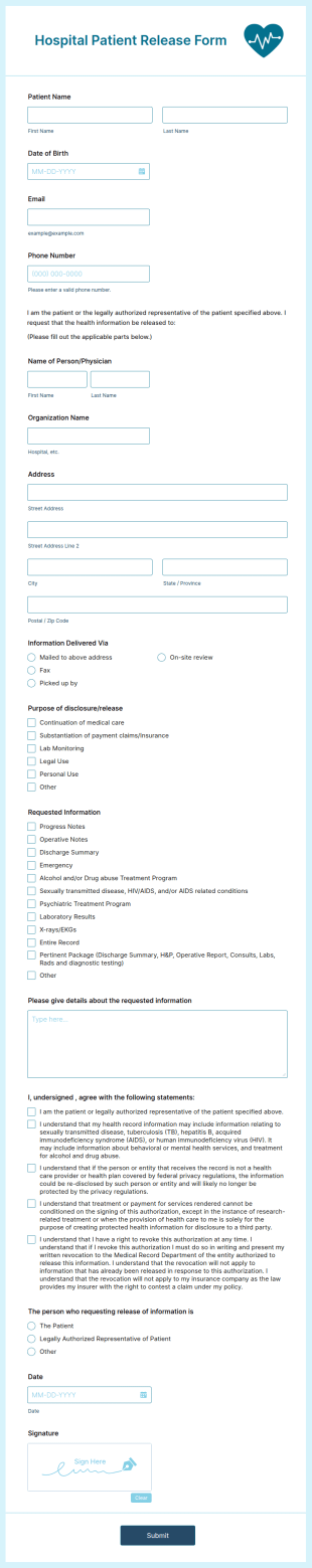 Hospital Patient Release Form Template
