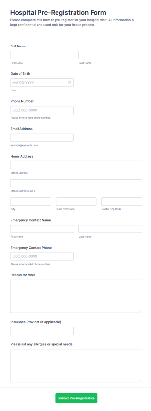 Hospital Pre Registration Form Template