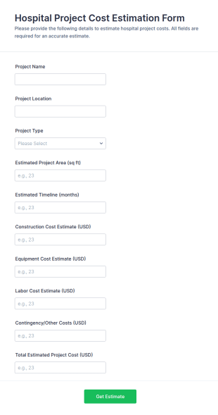 Hospital Project Cost Estimation Form Template