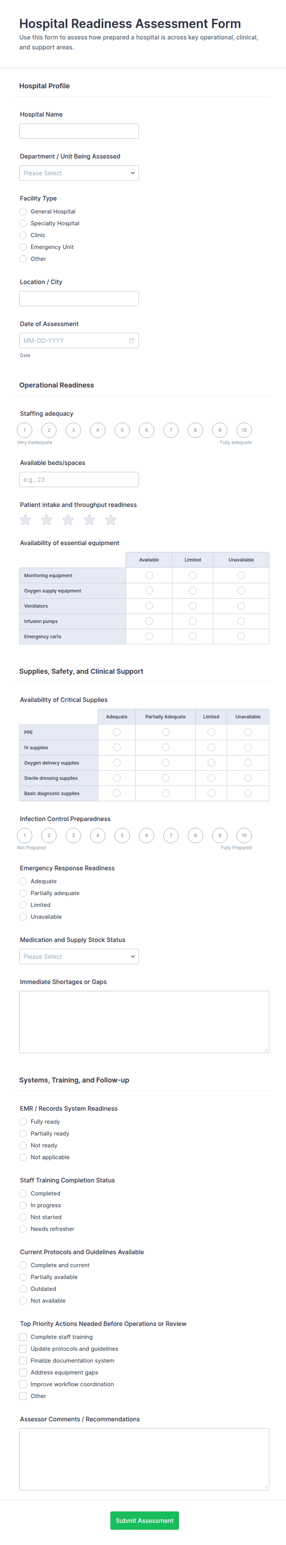 Hospital Readiness Assessment Form Template | Jotform