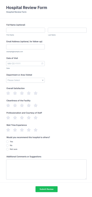 Hospital Review Form Template